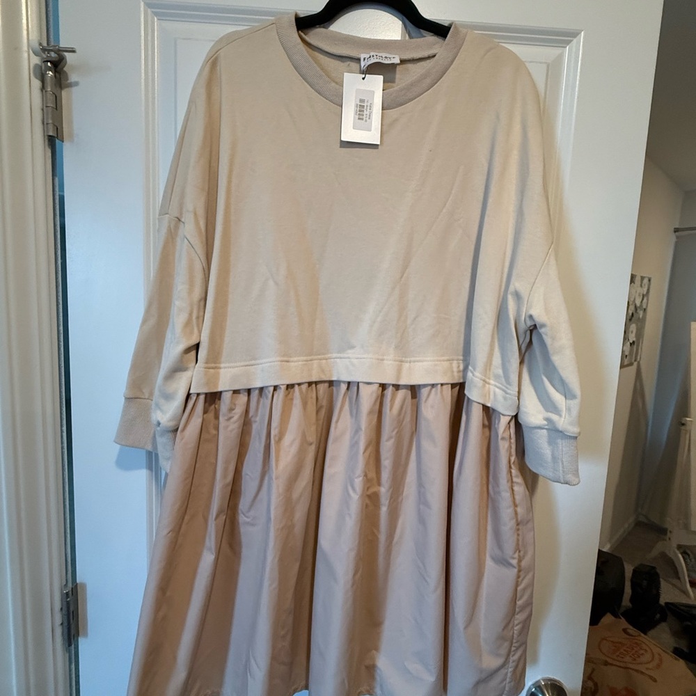 Beige and Tan Oversized Top